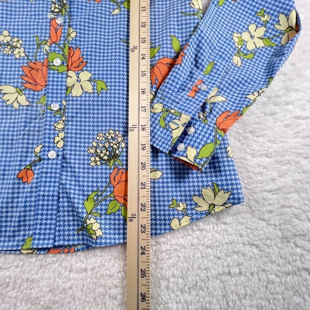 Lands' End Women's 4P Supima Cotton No Iron Shirt Blue Floral Houndstooth Petite - Picture 4 of 6